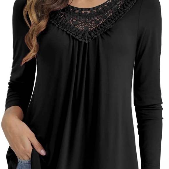 NWT 1XL Women's Plus Size Summer Tops Short Sleeve Lace Pleated Blouse Tunic - Picture 3 of 4